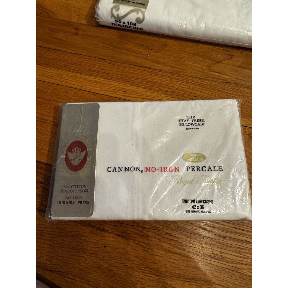 Vintage Cannon‎ No-iron Percale 2 Pillowcases Crisp White NOS 42x36